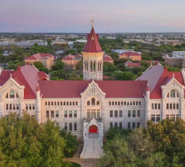 Aerial view of Main Building at St. Edward's University